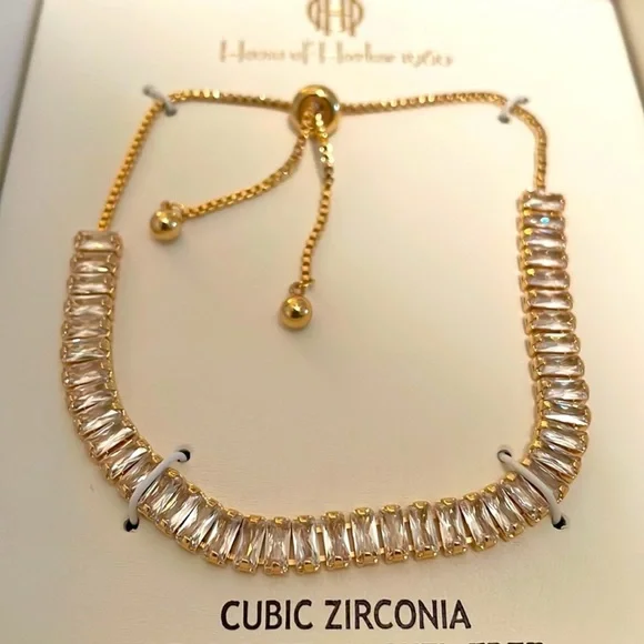 House of Harlow 1960 Rhinestone baguette gold toned adjustable bracelet - Picture 2 of 2